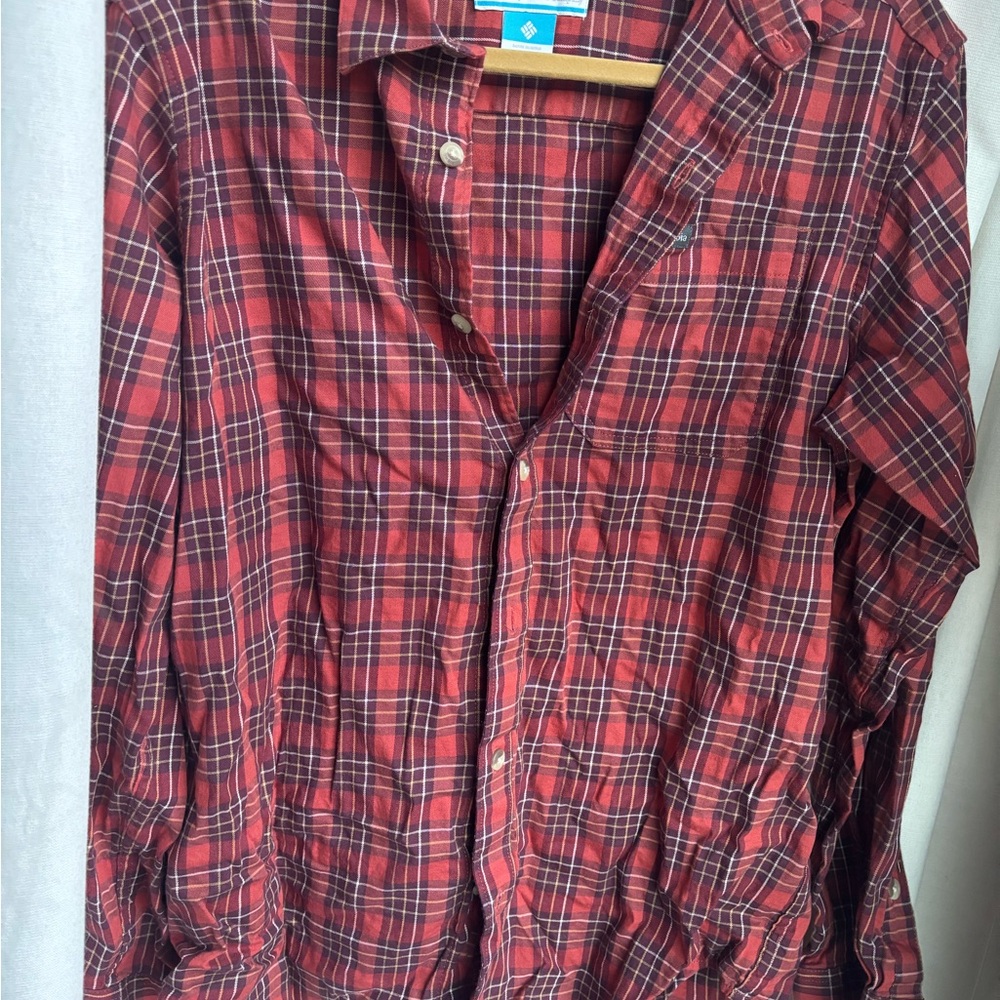 Classic Columbia Cotton Red Plaid Men's Flannel Button Down